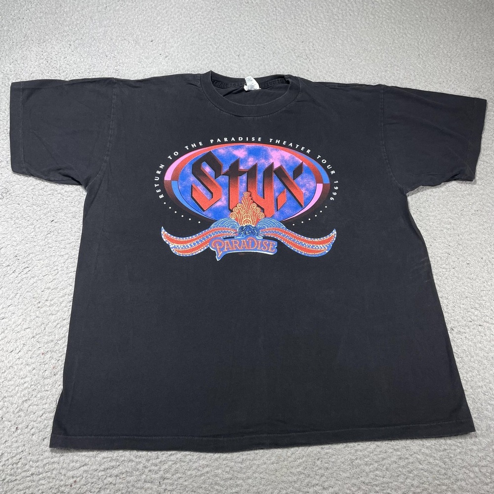 Vintage Styx Shirt Mens XL Black Paradise Theater Tour Tee Winterland 1996